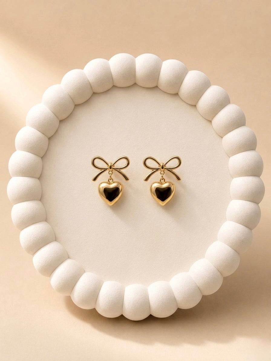 Bow Heart Dangle Earrings